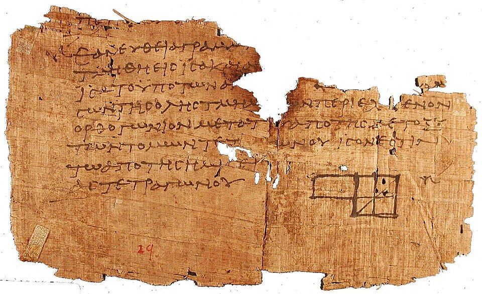A fragment of Euclid's Elements on papyrus, found at Oxyrhynchus in Egypt (P. Oxy. I 29).