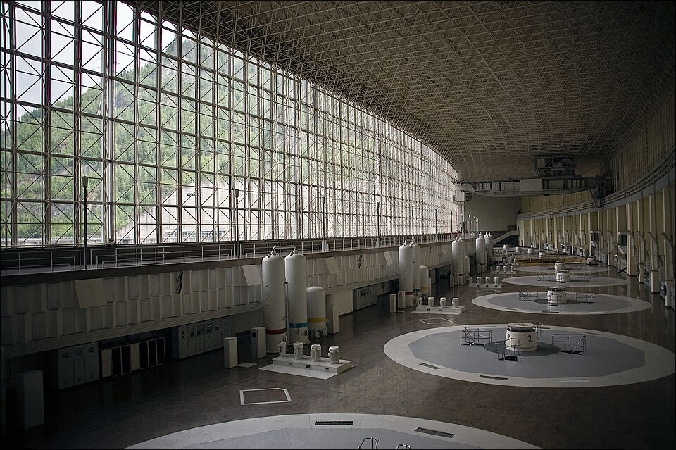 A hydroelectric generator hall. Energy that can be sent down a wire instead of a shaft.