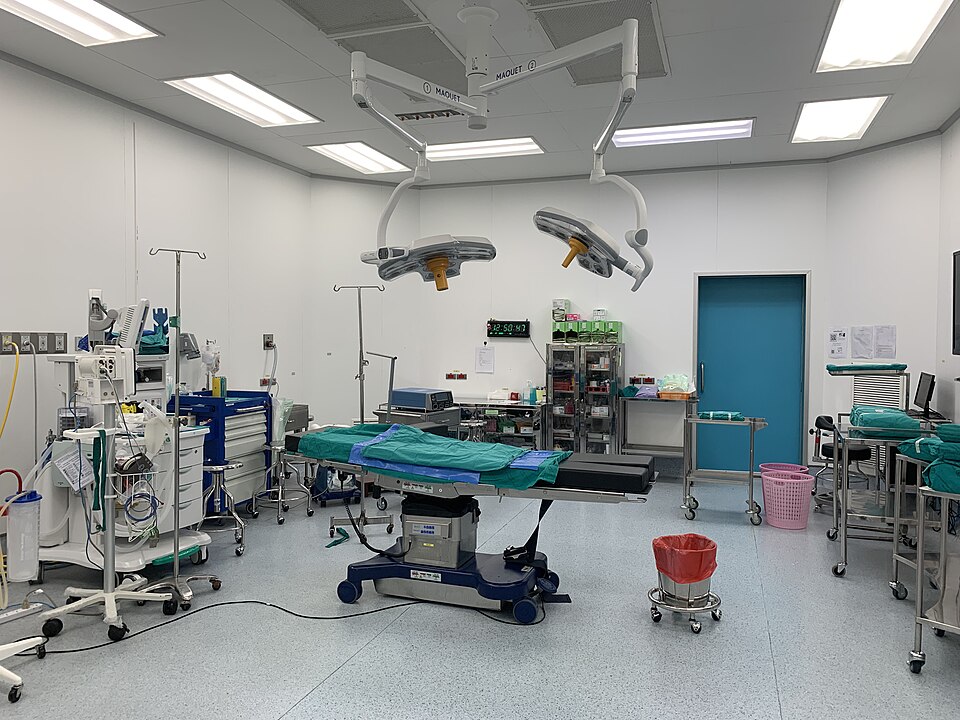 An operating theatre. Surgery becomes survivable once pain and infection are both controlled.